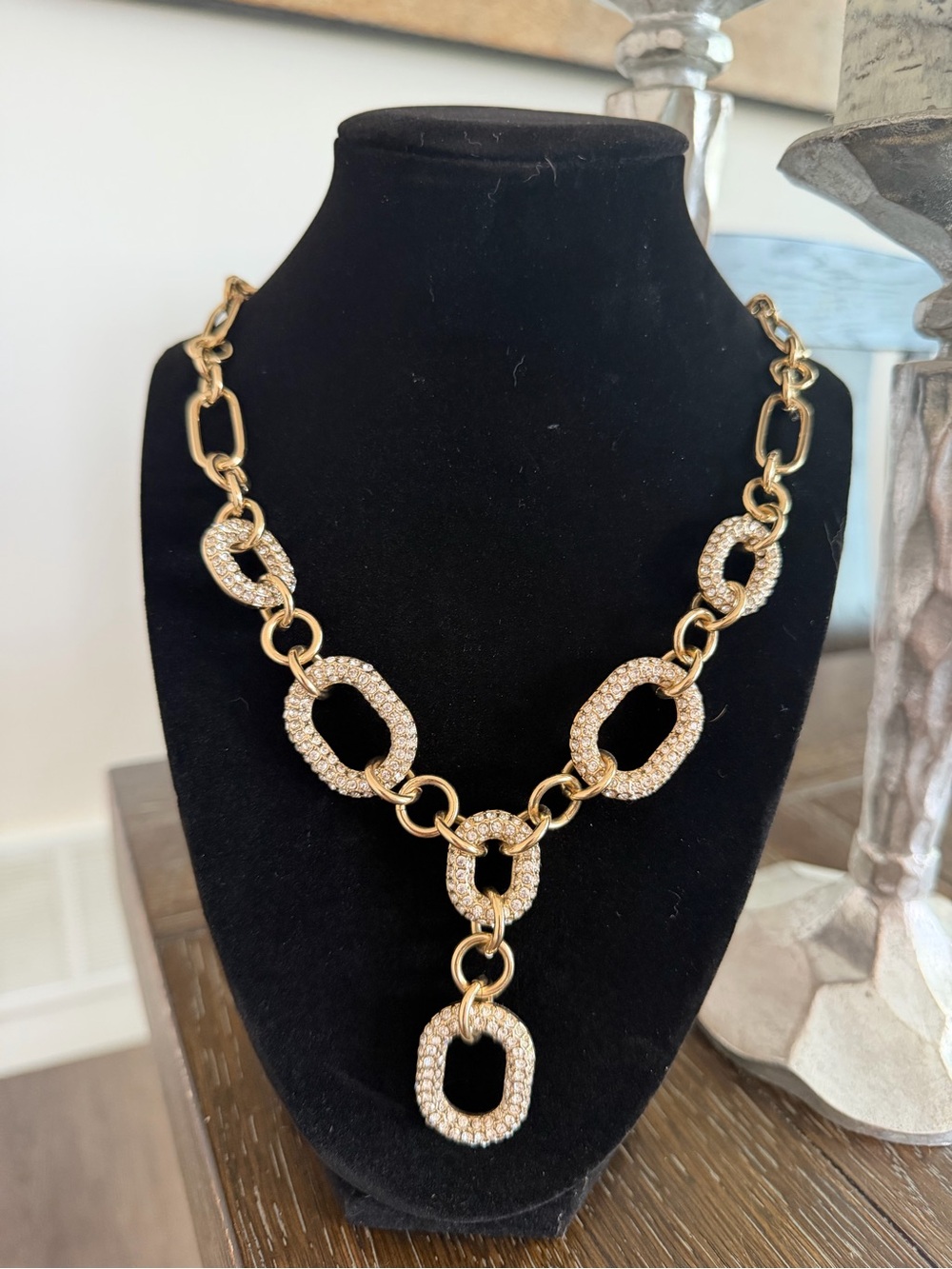 Gold Crystal Pave’ Chunky Link Statement Necklace - Women Jewelry
